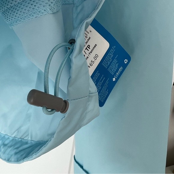 NWT! Columbia Light Blue Hooded Waterproof Jacket Zip Pockets Packable Travel XS - Picture 5 of 7